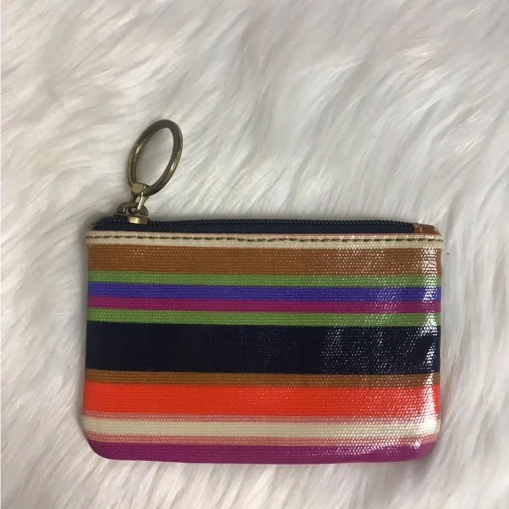 Fossil Multicolor Striped Card Case with Key Ring - Picture 2 of 4